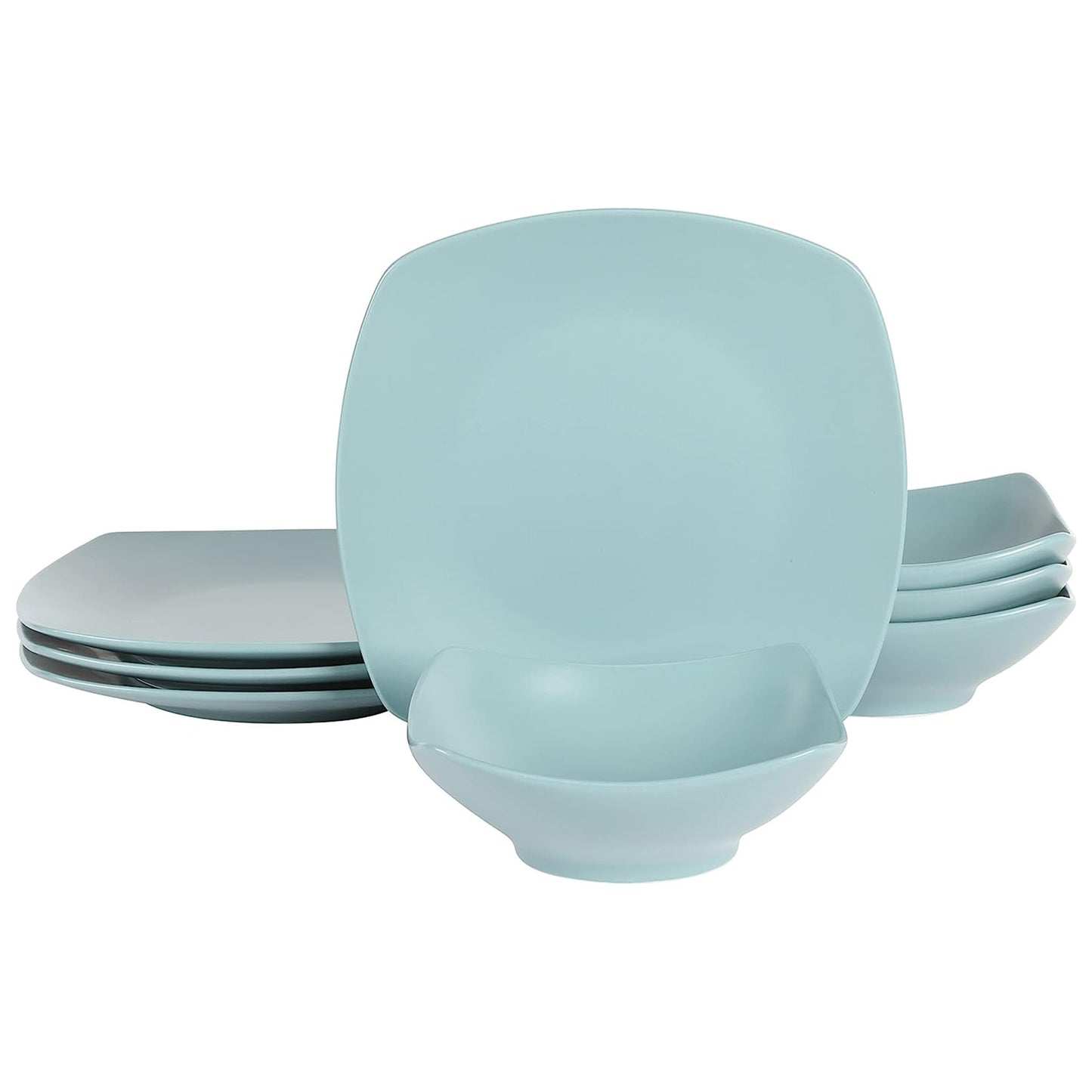 Gibson Home Zen Buffetware 8 Piece Fine Ceramic Dinnerware Set In Matte Arctic Blue LuxuryLifeWay Online Store