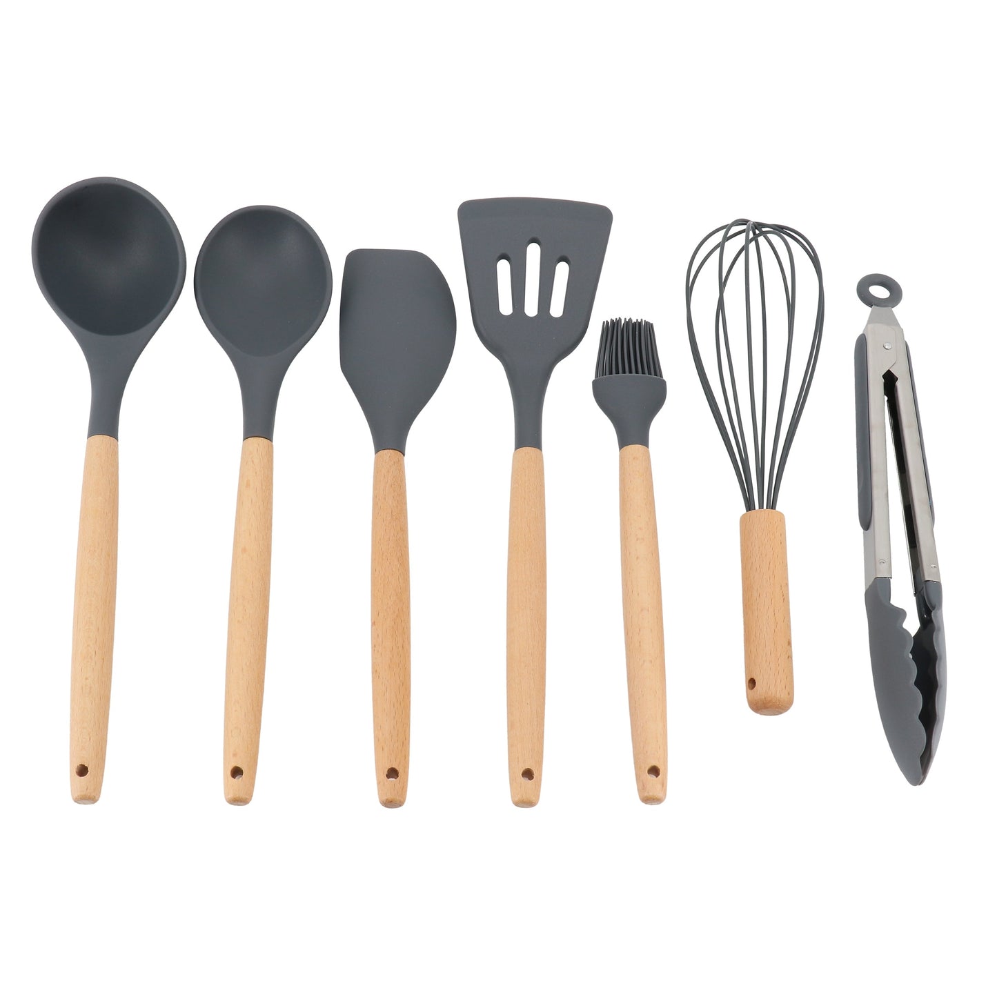 Gibson Home Holton 7 Piece Silicone Beech Wood Kitchen Tool Set in Grey LuxuryLifeWay Online Store