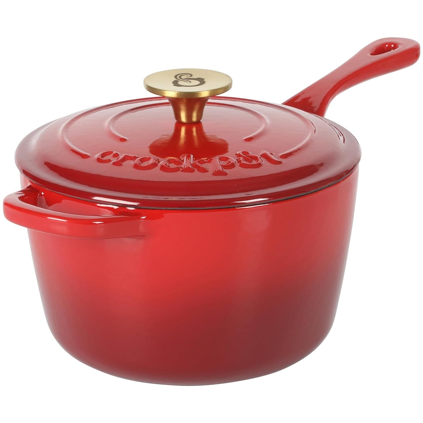 Crock-Pot Artisan 3 Quart Enameled Cast Iron Saucepan with Lid in Red and Gold LuxuryLifeWay Online Store