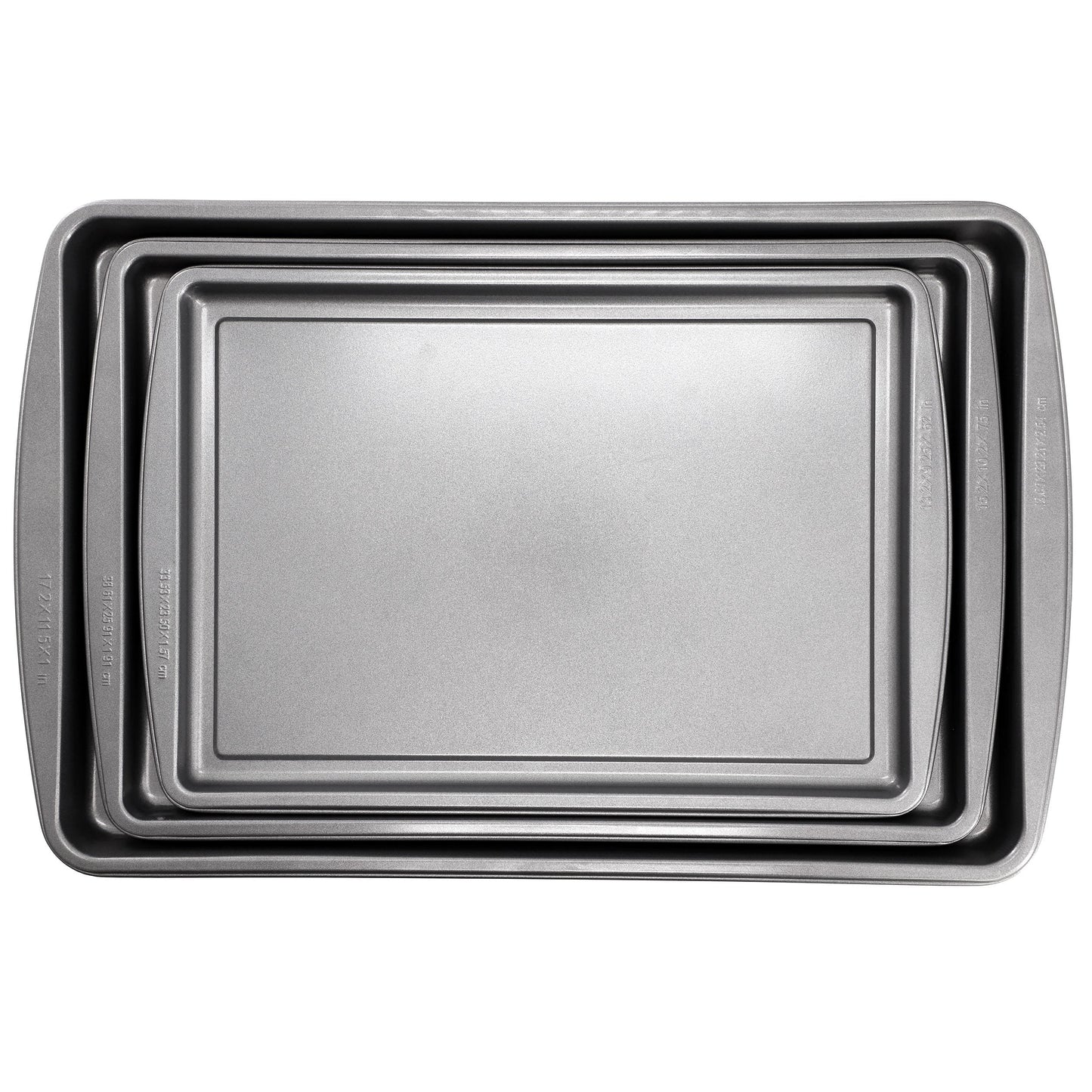 Gibson Home Love To Bake Nonstick Steel Jelly Roll 3 Piece Baking Sheet Set in Gray LuxuryLifeWay Online Store