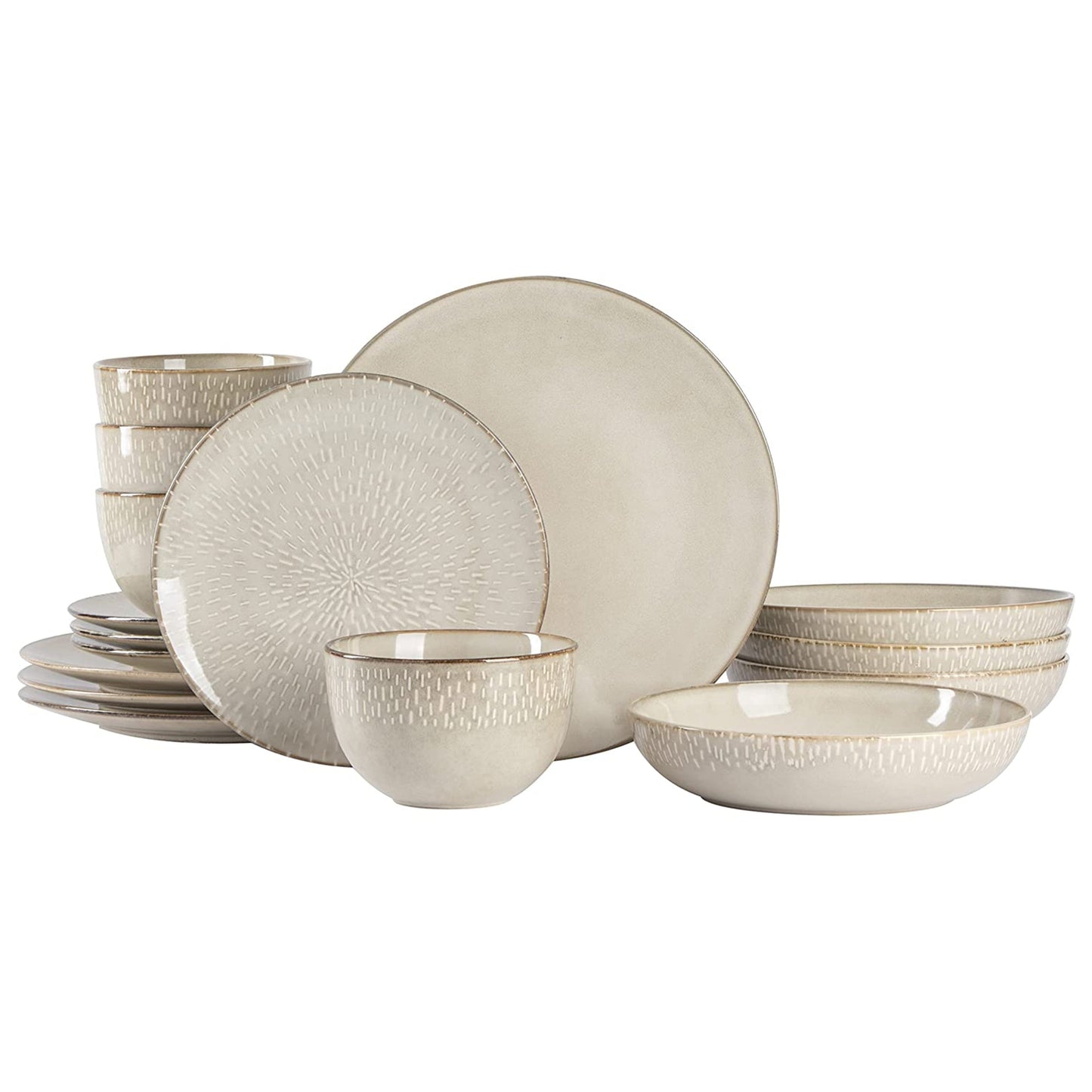 Gibson Elite Matisse 16 Piece Stoneware Dinnerware Set in Cream with Reactive Glaze LuxuryLifeWay Online Store