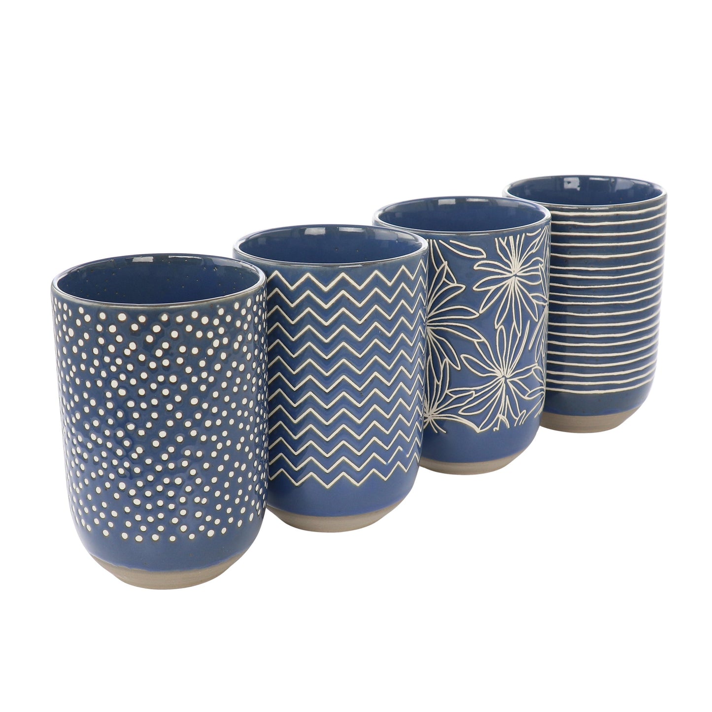 Laurie Gates Madrina 4 Piece 19 Ounce Stoneware Assorted Designs Mug Set in Blue LuxuryLifeWay Online Store