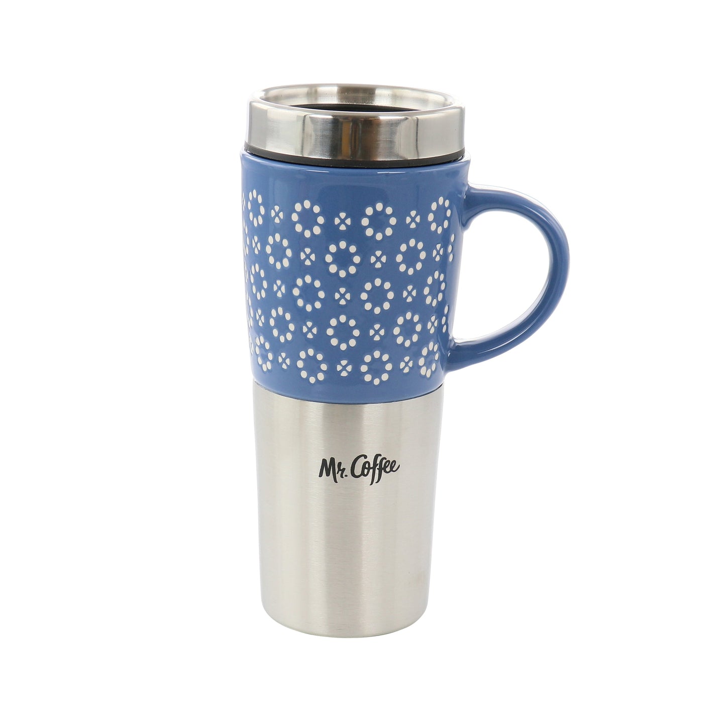 Mr. Coffee Travertine 16 Ounce Stoneware and Stainless Steel Travel Mug With Lid in Blue LuxuryLifeWay Online Store