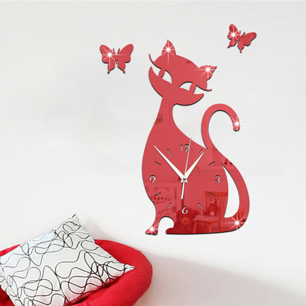Quartz wall clock bedroom living room wall clock creative cute black cat wall sticker clock PearlNestDecor.com