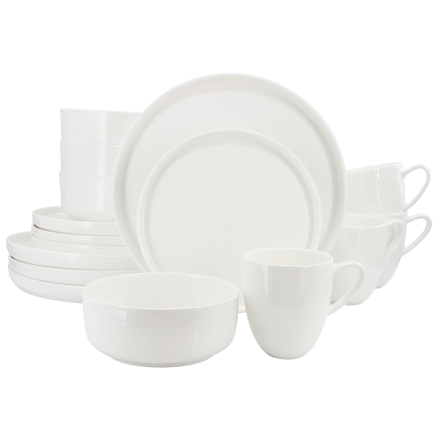 Gibson Elite Annual Rings 16 Piece Bone China Dinnerware Set in White LuxuryLifeWay Online Store