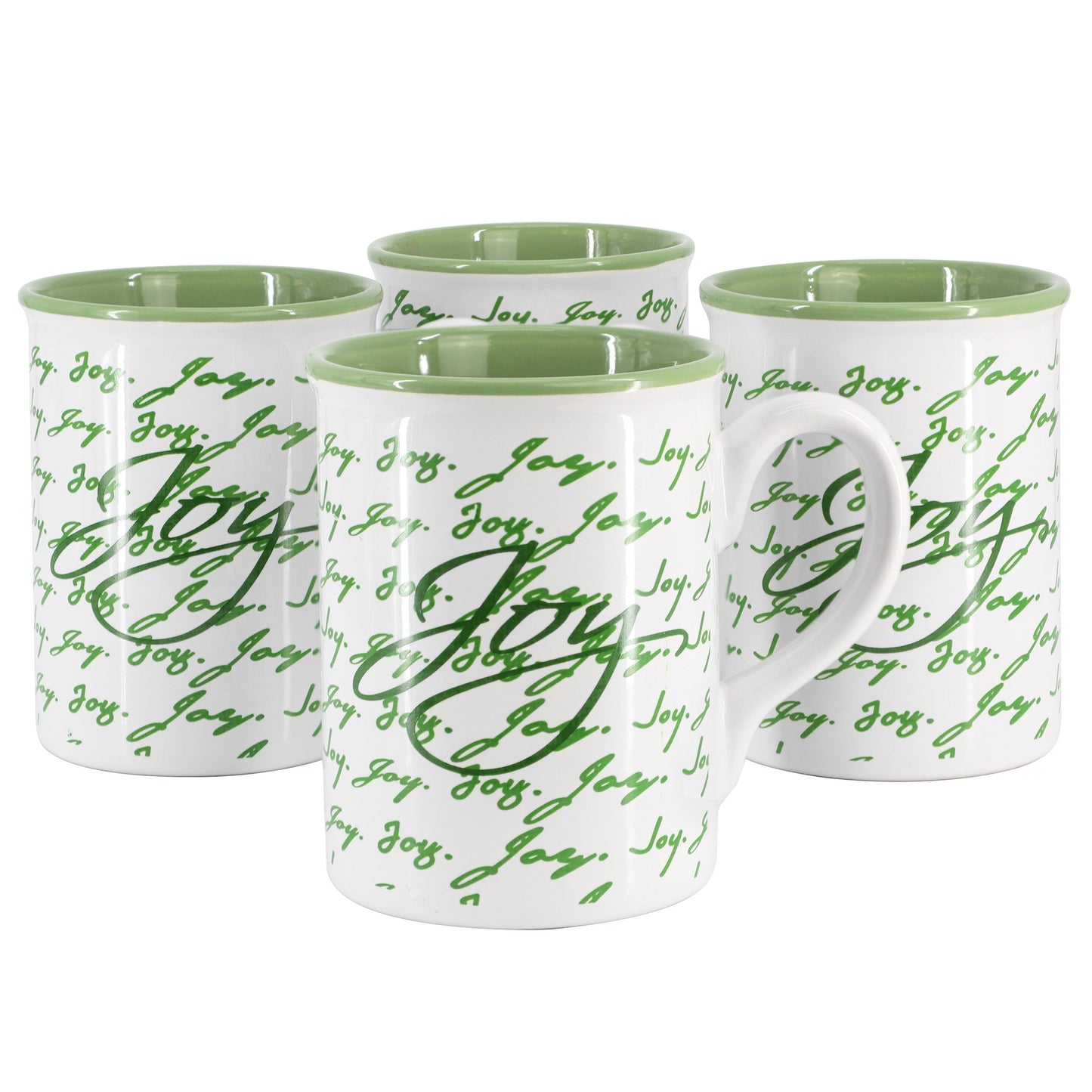 Gibson Home Inspirational Words Joy 4 Piece 16 Ounce Stoneware Mug Set in Green LuxuryLifeWay Online Store