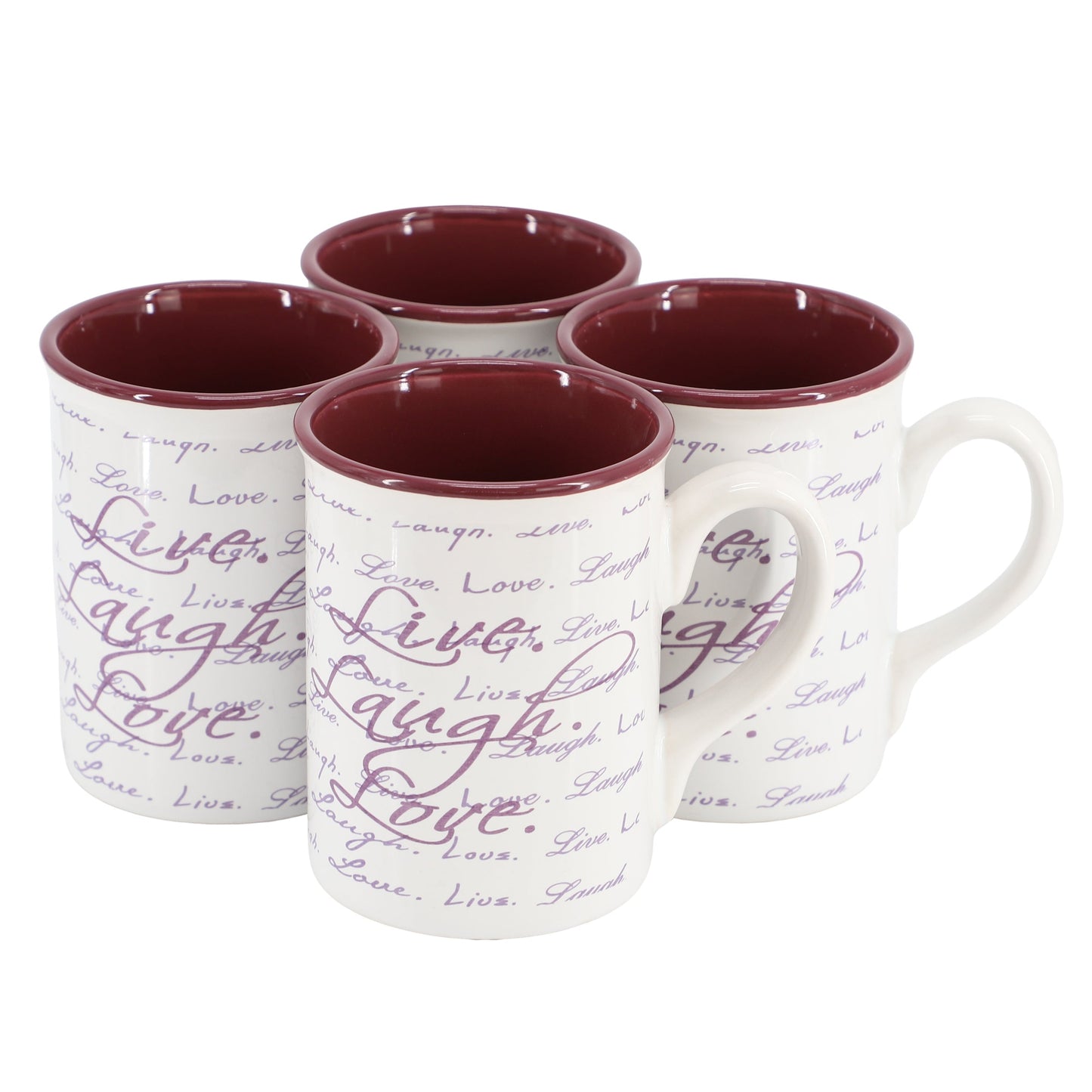 Gibson Home Inspirational Words Live, Laugh, Love 4 Piece 16 Ounce Stoneware Mug Set in Purple LuxuryLifeWay Online Store