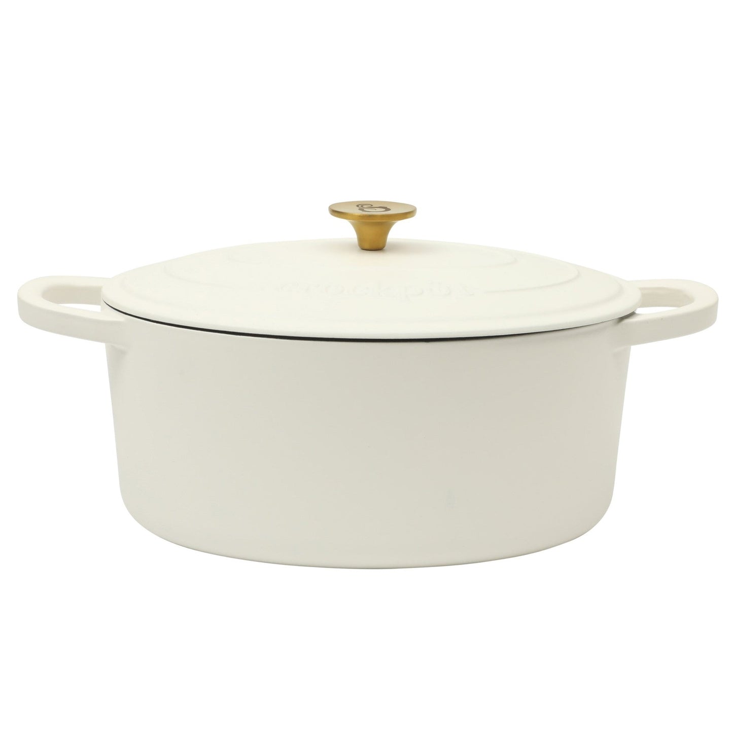 Crock Pot Artisan 7 Quart Oval Enameled Cast Iron Dutch Oven in Linen with Gold Handle LuxuryLifeWay Online Store