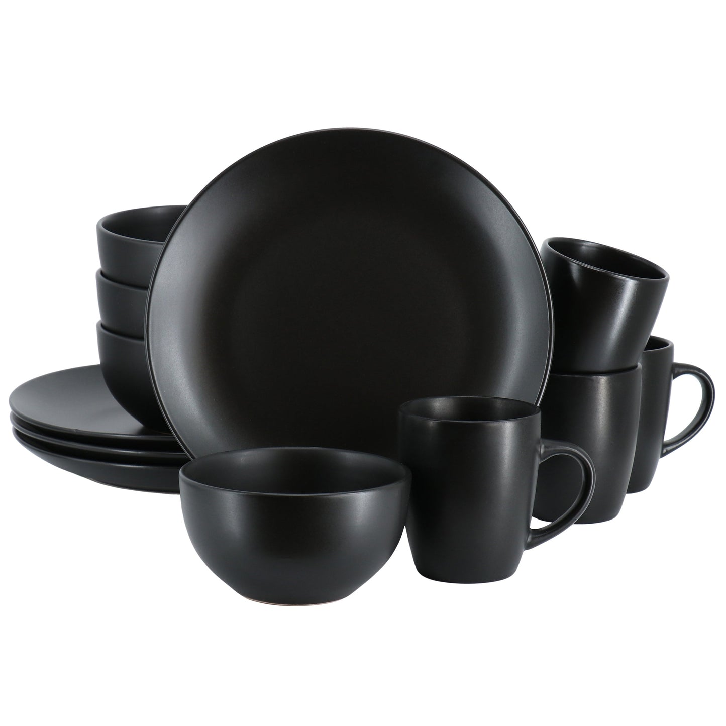 Gibson Home Everyday Plus 12 Piece Round Stoneware Dinnerware Set in Black LuxuryLifeWay Online Store