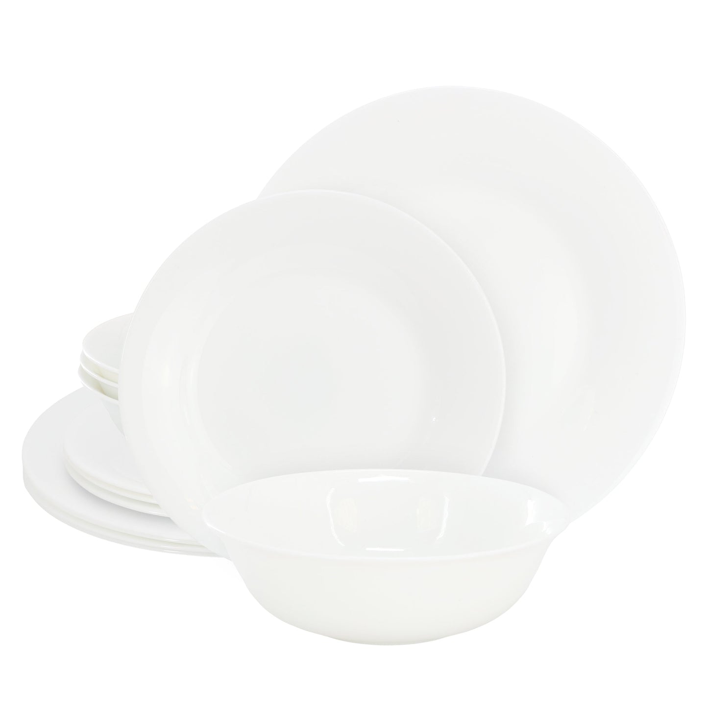 Gibson Ultra White Shadow 12 Piece Opal Glass Dinnerware Set in White LuxuryLifeWay Online Store