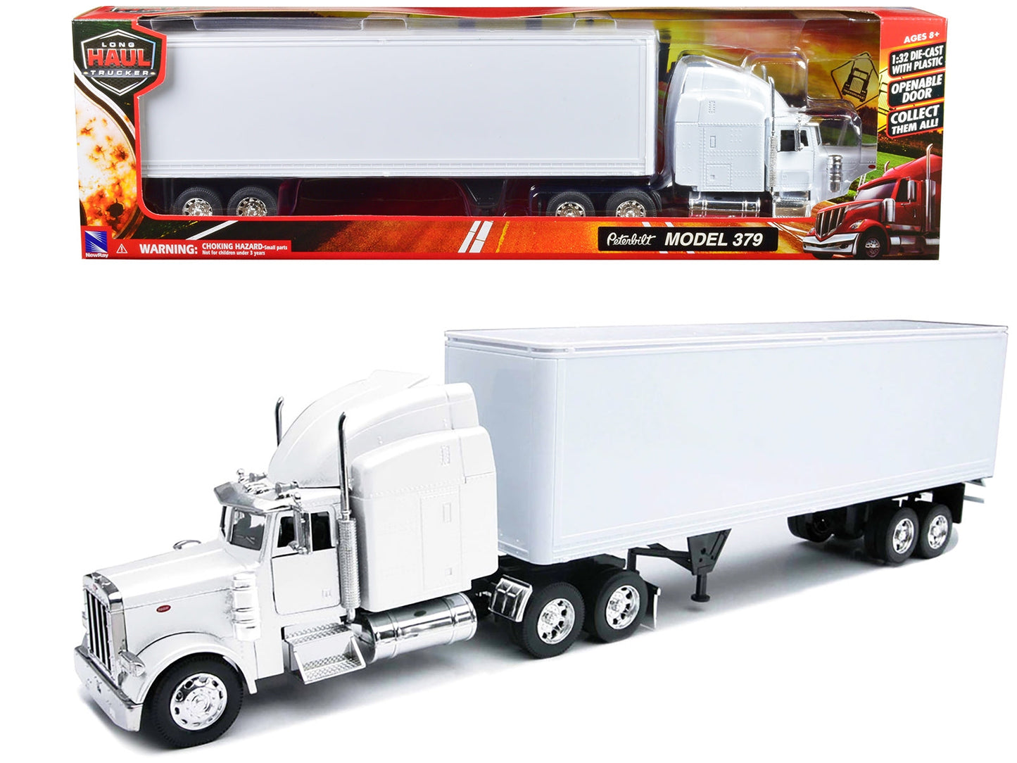 Peterbilt 379 Truck with Dry Goods Trailer White "Long Haul Trucker" Series 1/32 Diecast Model by New Ray LuxuryLifeWay Online Store