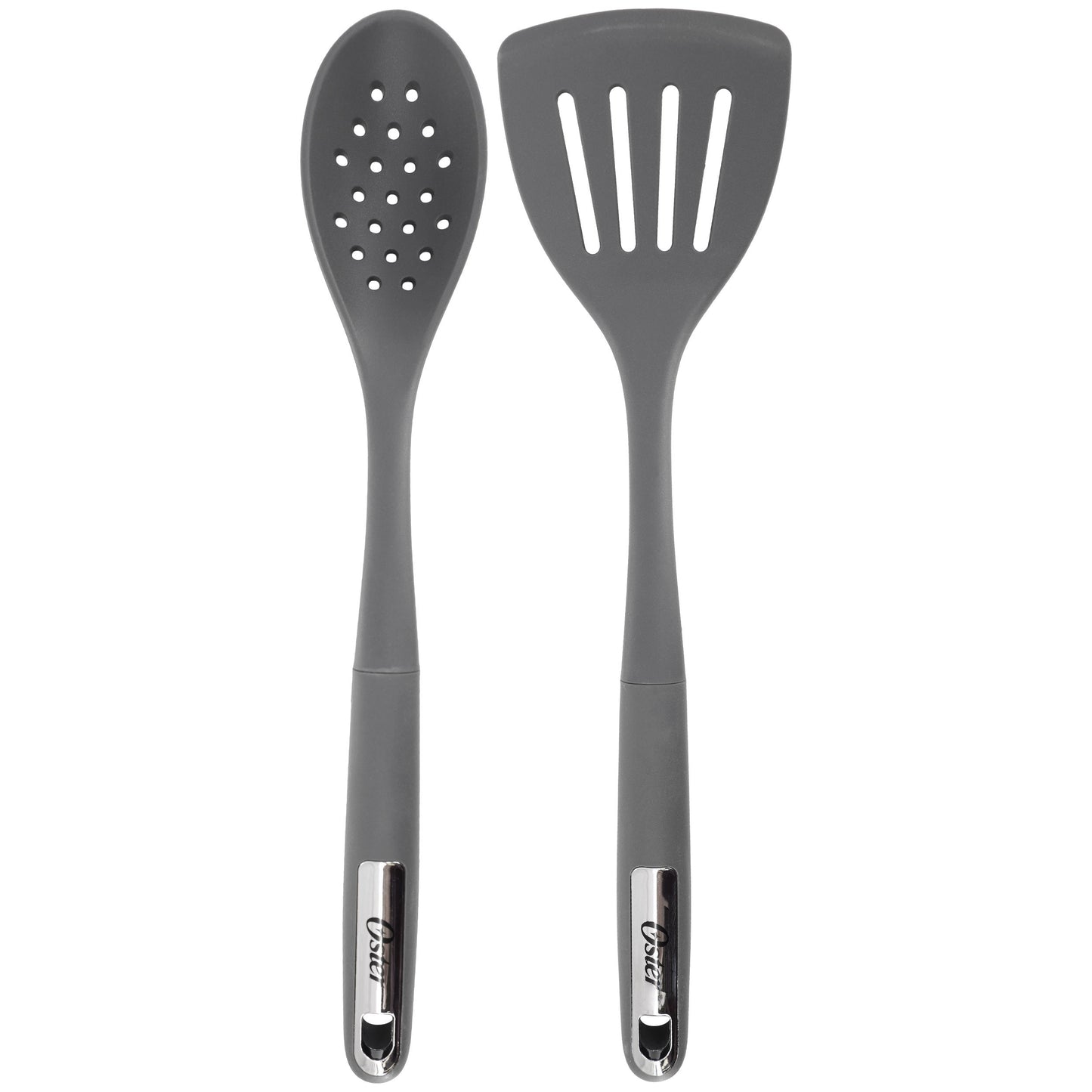 Oster Ridgecrest 2 Piece Silicone Kitchen Tool Slotted Spoon and Turner Set in Gray LuxuryLifeWay Online Store