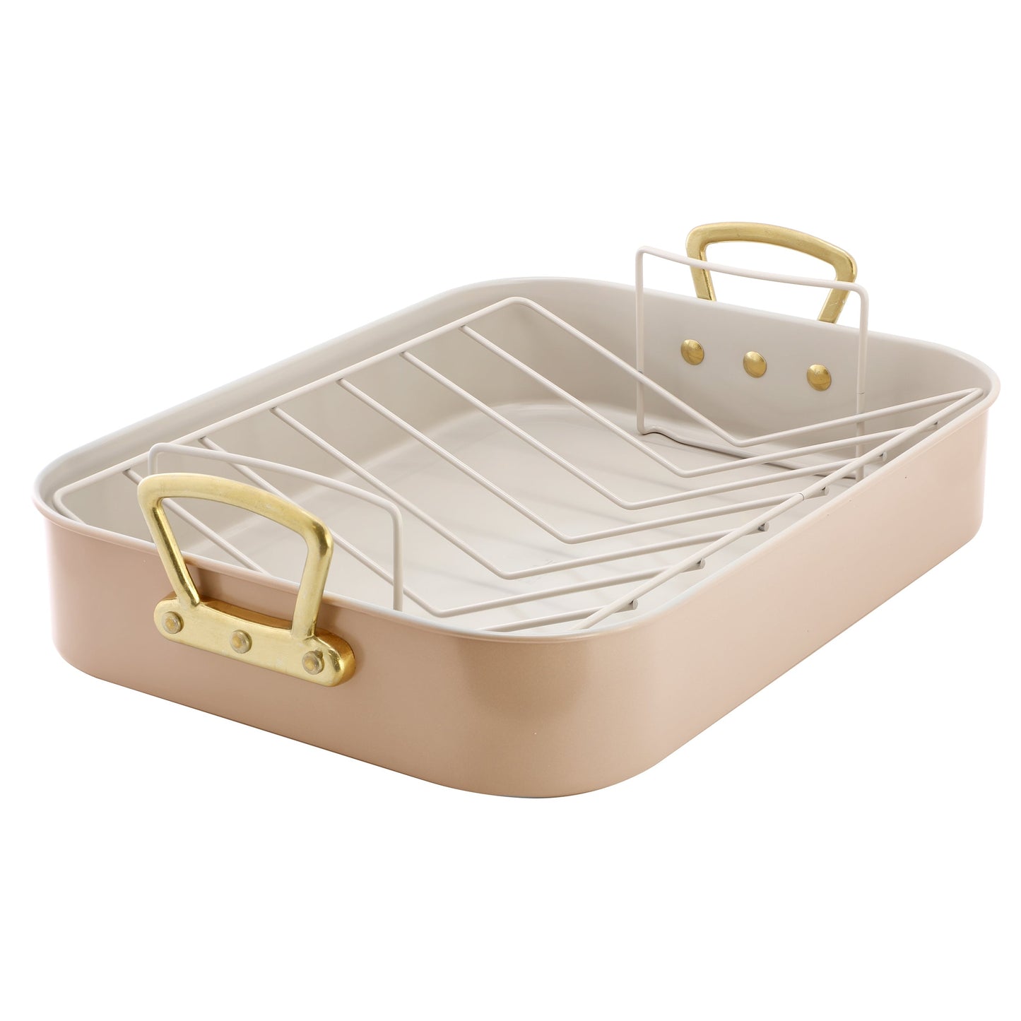 Gibson Home Broxton 2 Piece Nonstick Steel Roaster Pan in Apricot with Rack LuxuryLifeWay Online Store