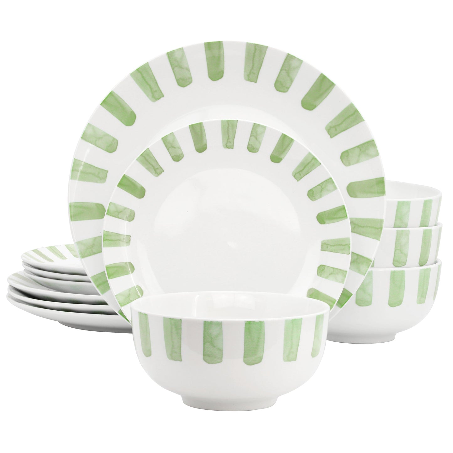 Gibson Home Pacific Waves 12 Piece Round Ceramic Dinnerware Set in Green LuxuryLifeWay Online Store