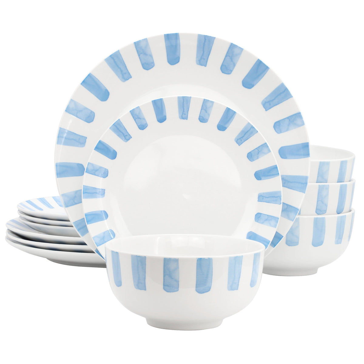 Gibson Home Pacific Waves 12 Piece Round Ceramic Dinnerware Set in Blue LuxuryLifeWay Online Store