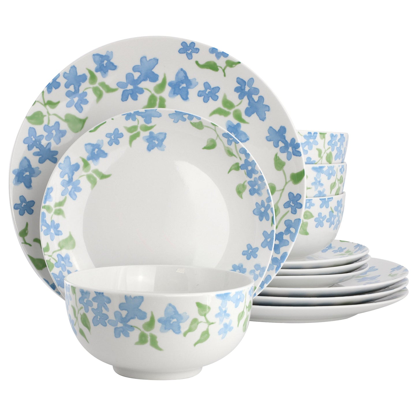 Gibson Home Garden Aisle 12 Piece Fine Ceramic Dinnerware Set in Blue Floral LuxuryLifeWay Online Store