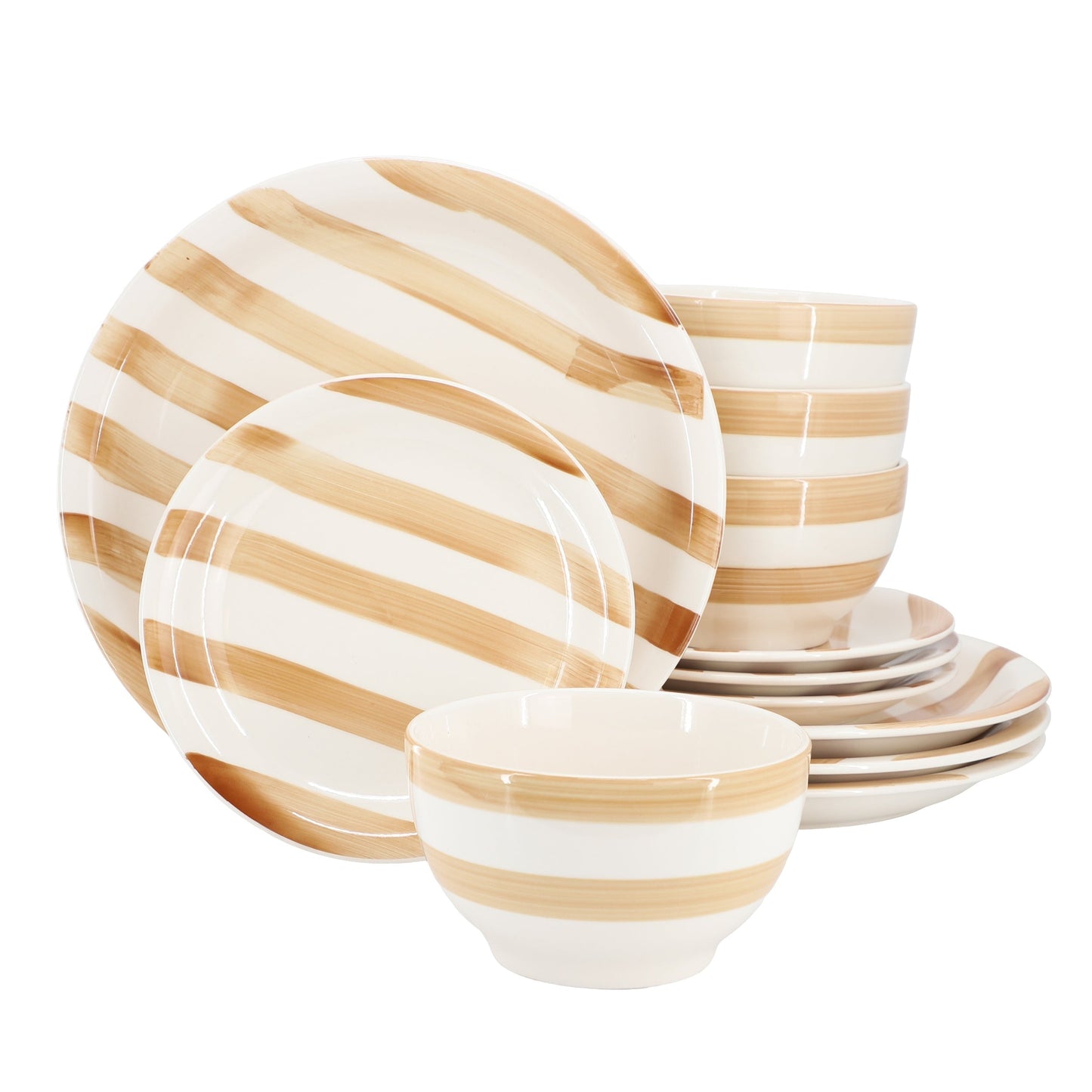 Gibson Home Kenwood Shores 12 Piece Stoneware Dinnerware Set in Sand Stripe LuxuryLifeWay Online Store