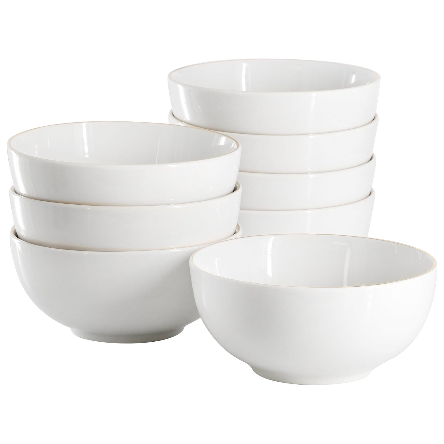 Gibson Home Ogalla 8 Piece Fine Ceramic 6 Inch 22 Ounce Cereal Bowl Set in White with Gold Rim LuxuryLifeWay Online Store