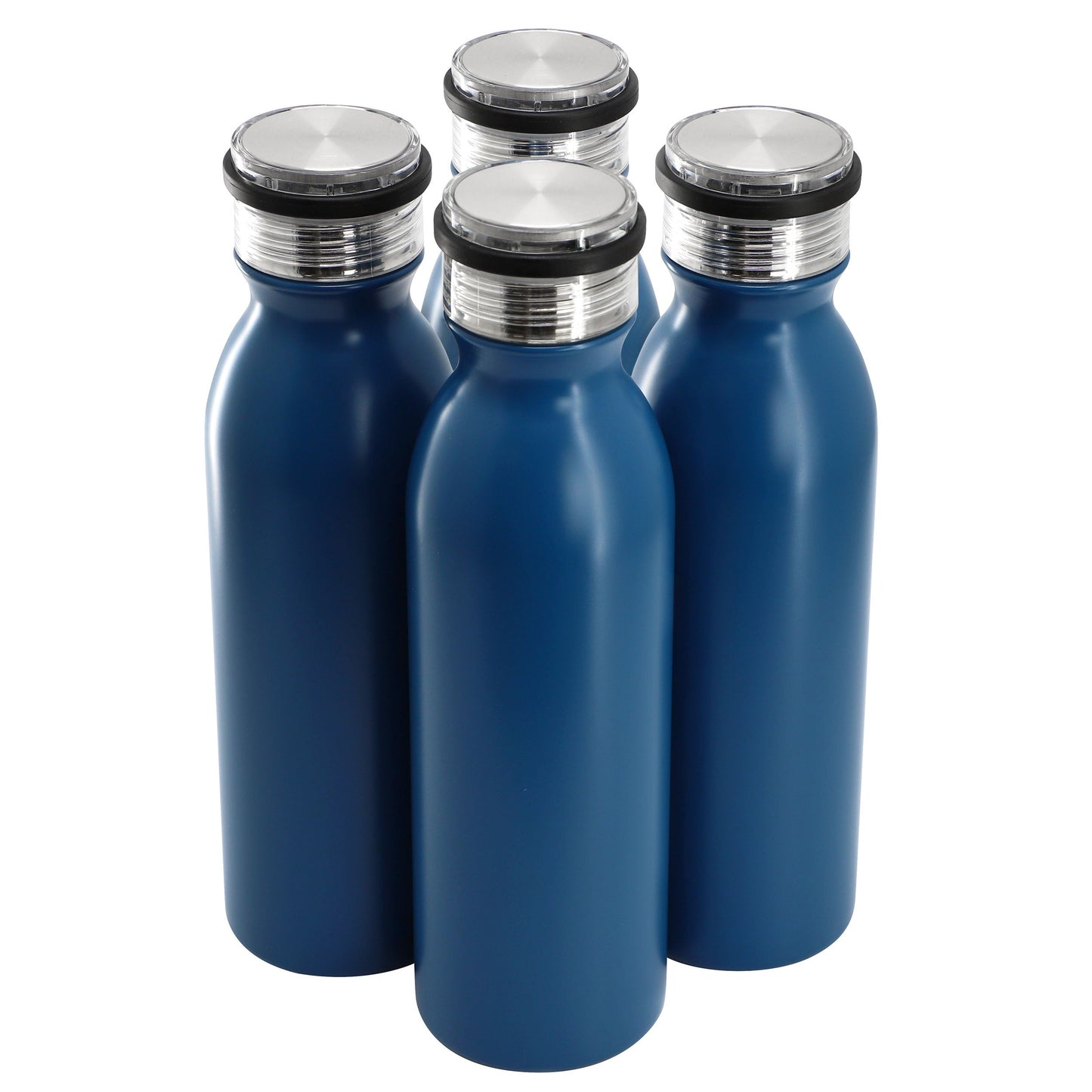 Gibson Home Marina 4 Piece 20 Ounce Double Wall Stainless Steel Thermal Bottle with Acrylic Lid in Matte Blue LuxuryLifeWay Online Store