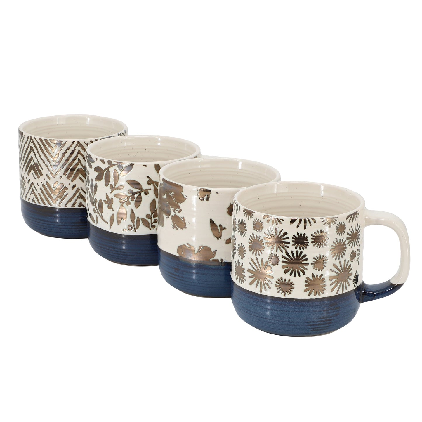 Gibson Home Spruce Garden Assorted 4 Piece 17 Ounce Stoneware Mug Set in Blue LuxuryLifeWay Online Store