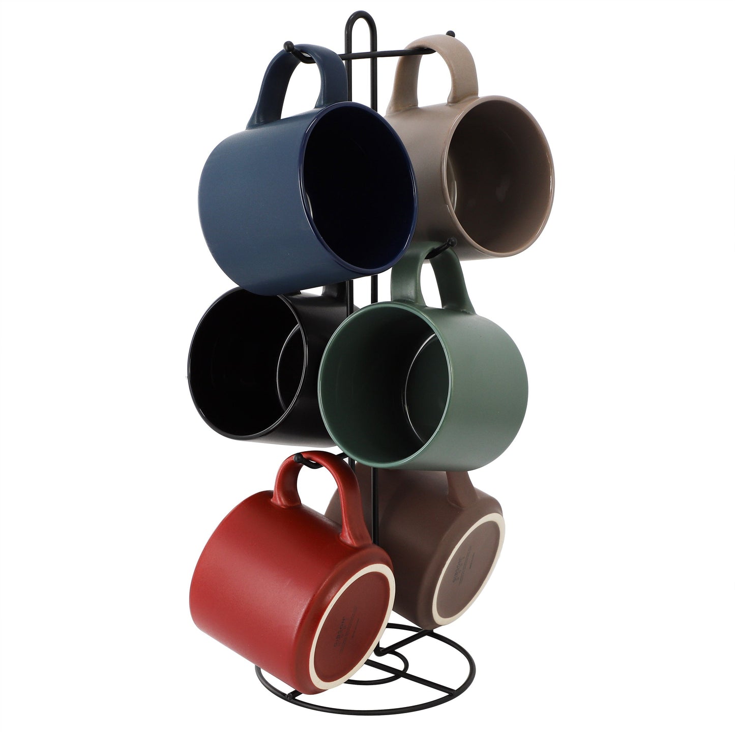 Gibson Home Dutch Yard 7 Piece 16oz Stoneware Mug Set with Metal Rack in Multi-Color LuxuryLifeWay Online Store