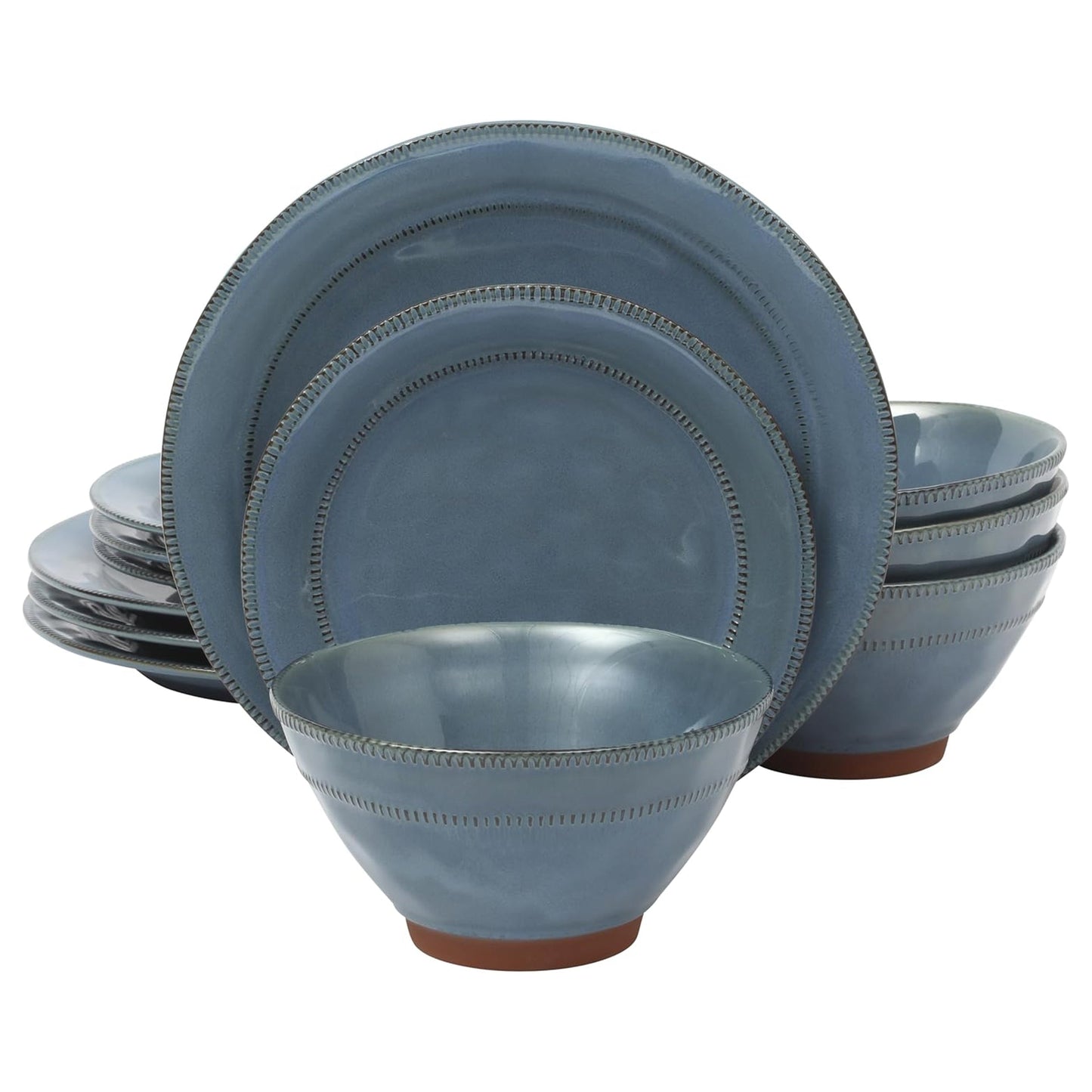 Gibson Elite Terranea 12 Piece Round Terracotta Dinnerware Set in Blue LuxuryLifeWay Online Store