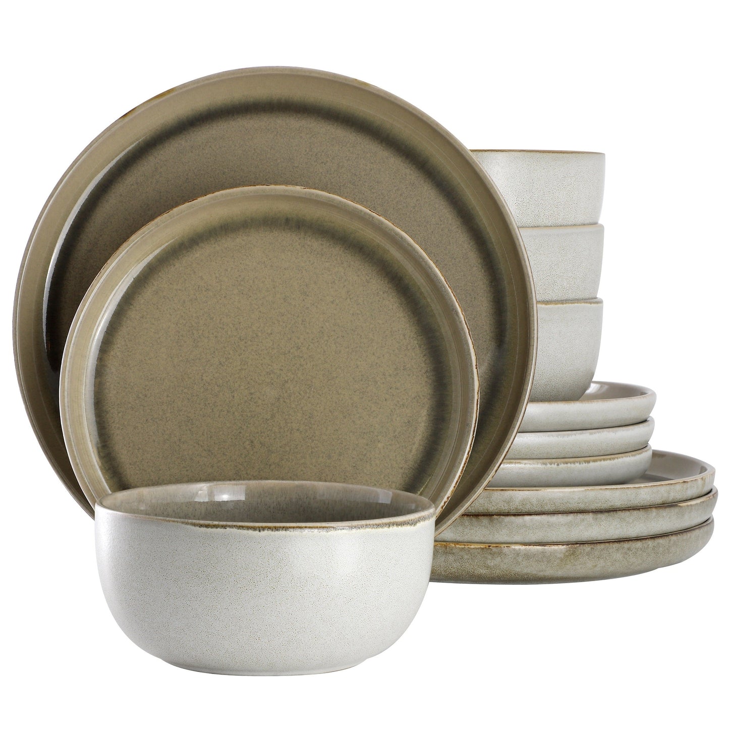 Gibson Home Earnestville 12 Piece Stoneware Dinnerware Set in Beige LuxuryLifeWay Online Store