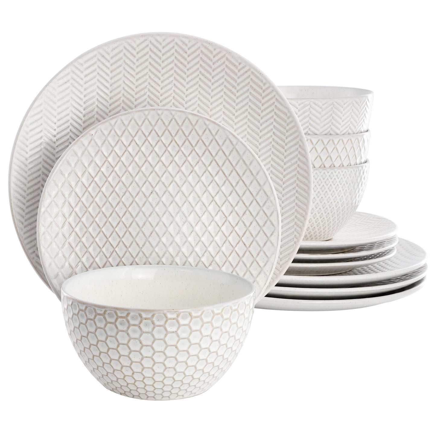 Gibson Elite Earlhart 12 Piece Stoneware Dinnerware Set in White LuxuryLifeWay Online Store