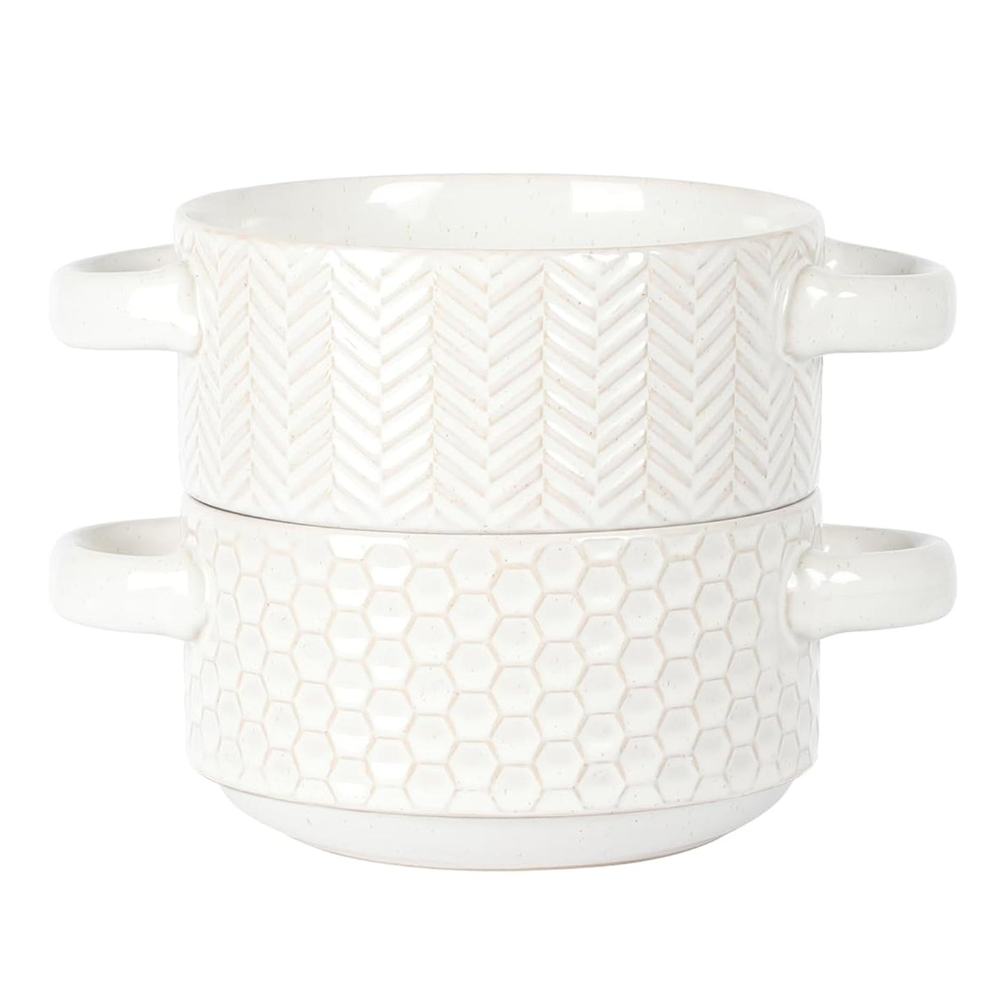 Gibson Elite Earlhart 2 Piece 6 Inch Ribbed Stoneware Soup Bowl Set with Handles in White LuxuryLifeWay Online Store
