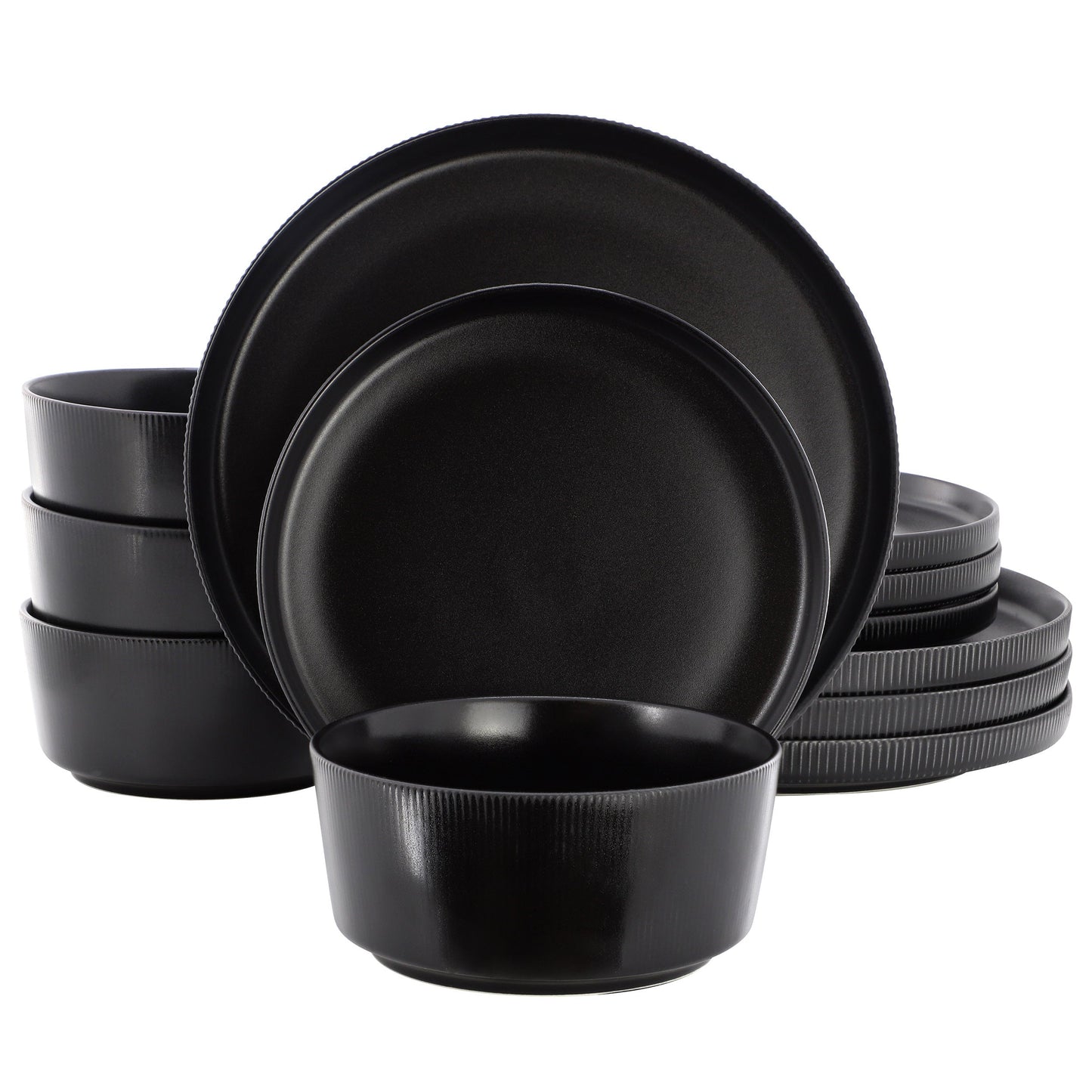 Gibson Home Dempsey Road 12 Piece Stoneware Dinnerware Set in Black LuxuryLifeWay Online Store