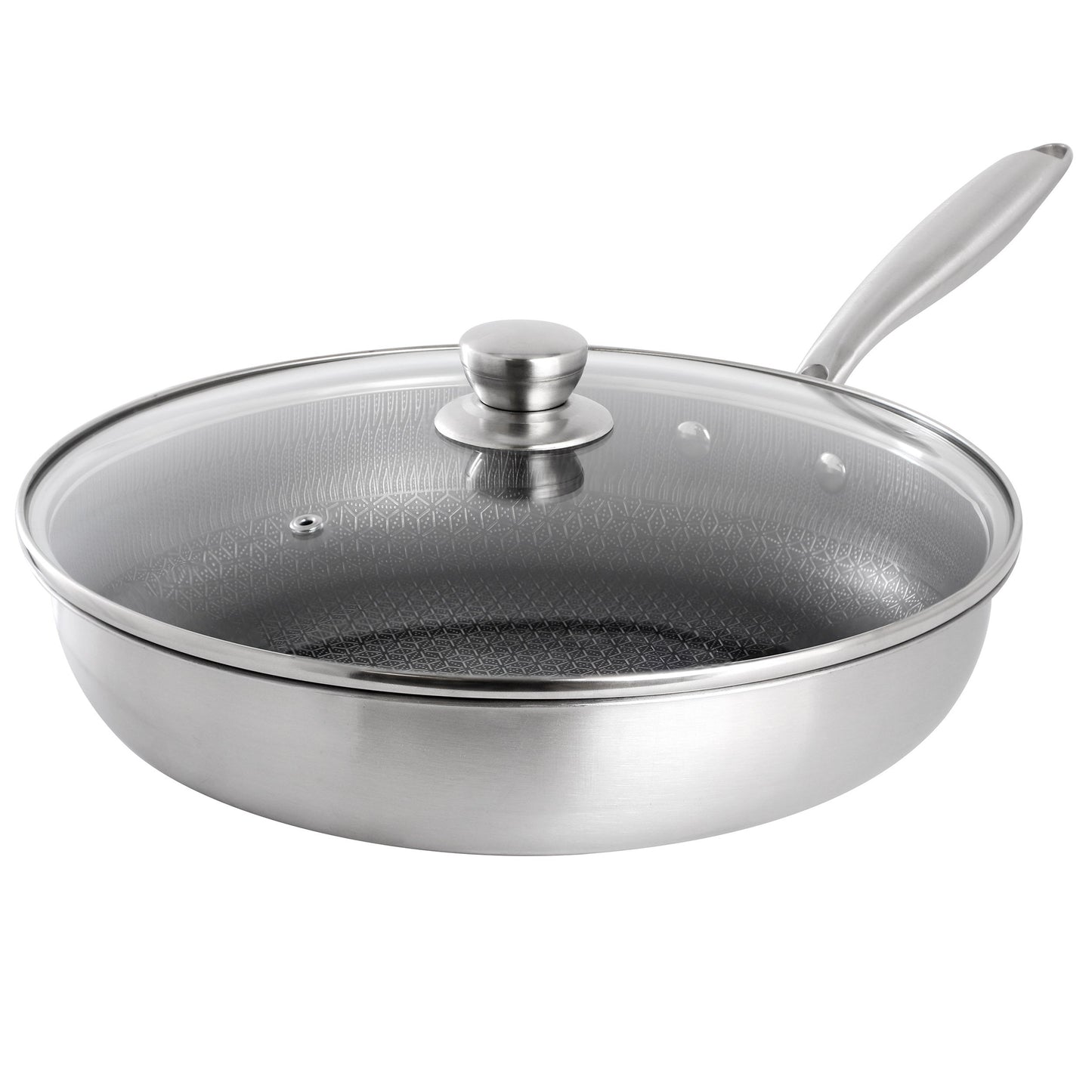 Gibson Home Elsenborn 12in Embossed Interior Stainless Steel Frying Pan with Lid LuxuryLifeWay Online Store