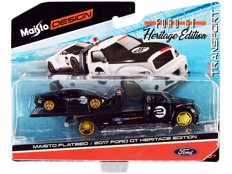 2017 Ford GT #2 Heritage Edition with Flatbed Truck Black "Elite Transport" Series 1/64 Diecast Model Cars by Maisto LuxuryLifeWay Online Store