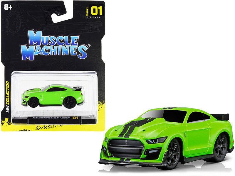 2020 Ford Mustang Shelby GT500 Bright Green with Black Stripes 1/64 Diecast Model Car by Muscle Machines LuxuryLifeWay Online Store