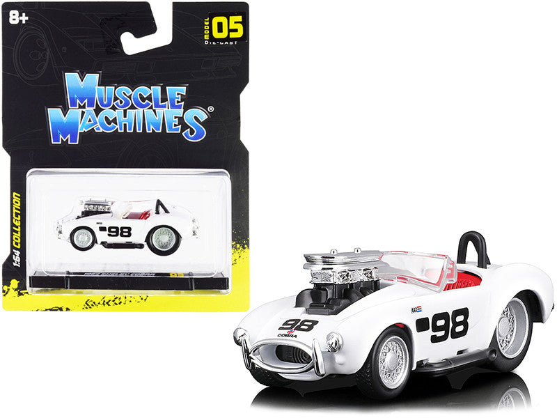 1964 Shelby Cobra #98 White with Red Interior 1/64 Diecast Model Car by Muscle Machines LuxuryLifeWay Online Store