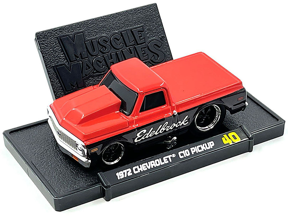 1972 Chevrolet C-10 Pickup Truck Red and Black "Edelbrock" 1/64 Diecast Model Car by Muscle Machines LuxuryLifeWay Online Store