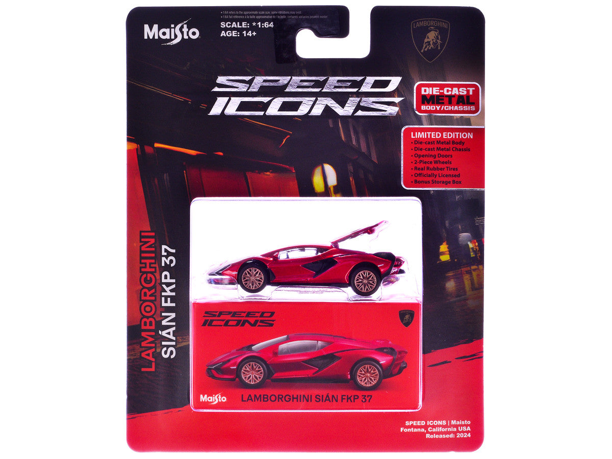 Lamborghini Sian FKP 37 Red Metallic "Speed Icons" Series 1/64 Diecast Model Car by Maisto LuxuryLifeWay Online Store