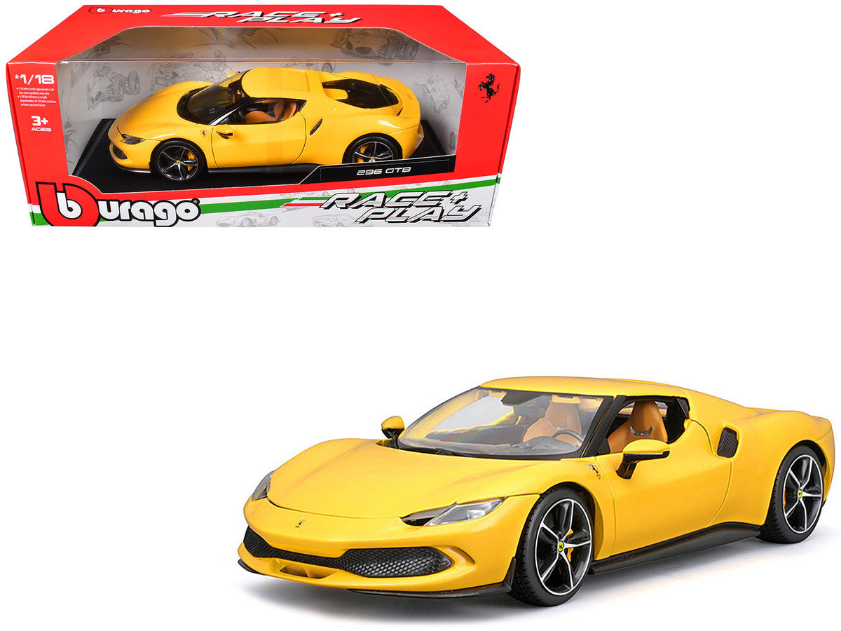 Ferrari 296 GTB Yellow "Race + Play" Series 1/18 Diecast Model Car by Bburago LuxuryLifeWay Online Store