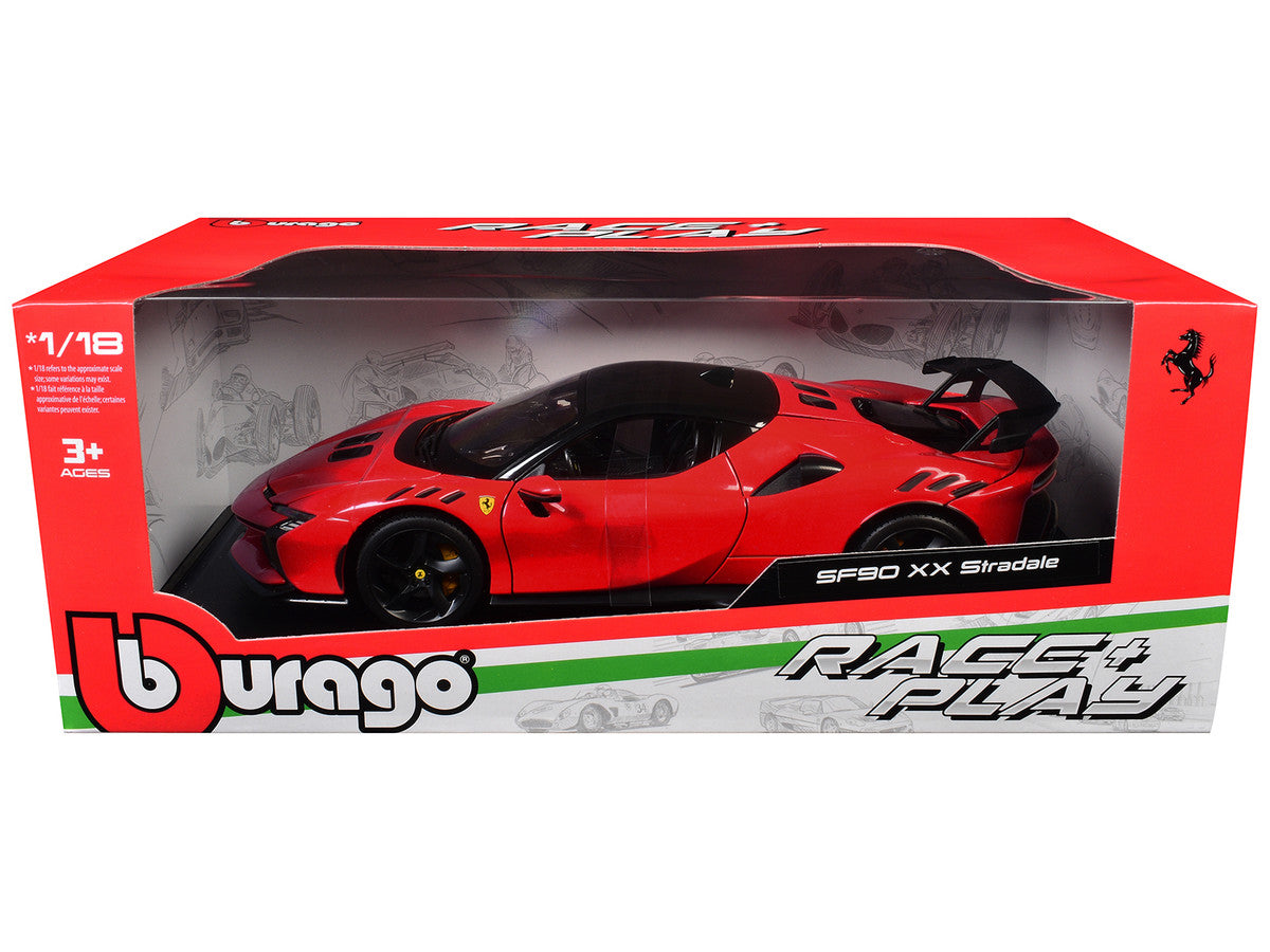 Ferrari SF90 XX Stradale Red with Black Top "Race + Play" Series 1/18 Diecast Model Car by Bburago LuxuryLifeWay Online Store