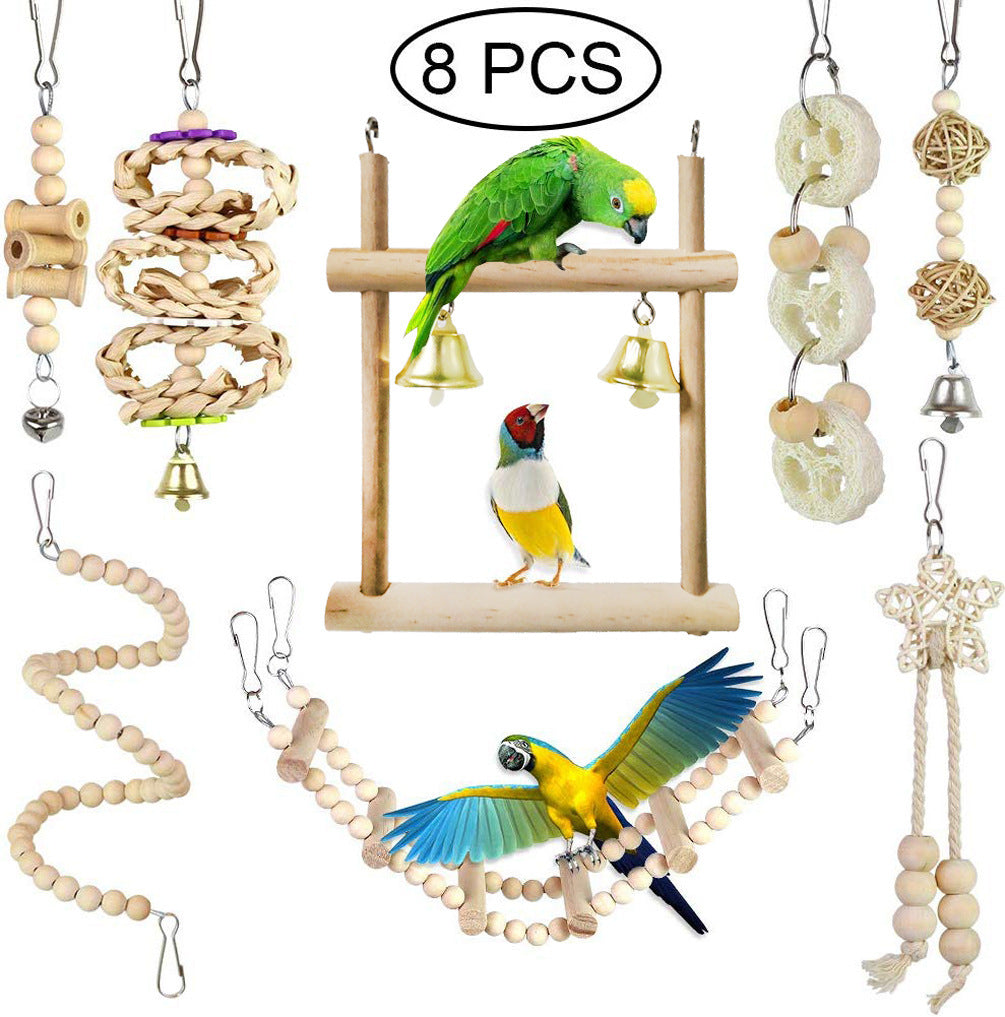 Parrot Chewing Toy Bird Toy Log Swing Set Of 8 Pets Fashion