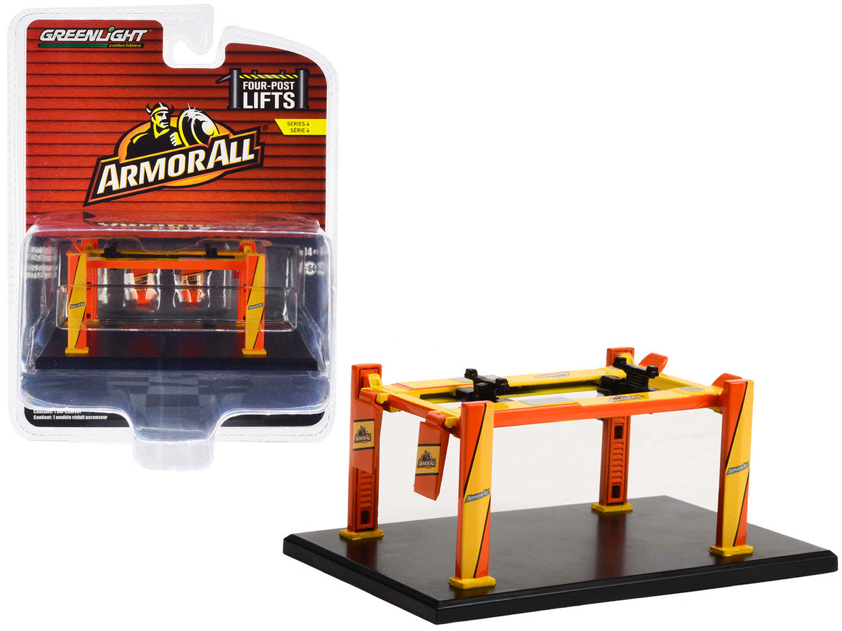 Adjustable Four-Post Lift "ArmorAll" Orange and Yellow "Four-Post Lifts" Series 4 1/64 Diecast Model by Greenlight LuxuryLifeWay Online Store