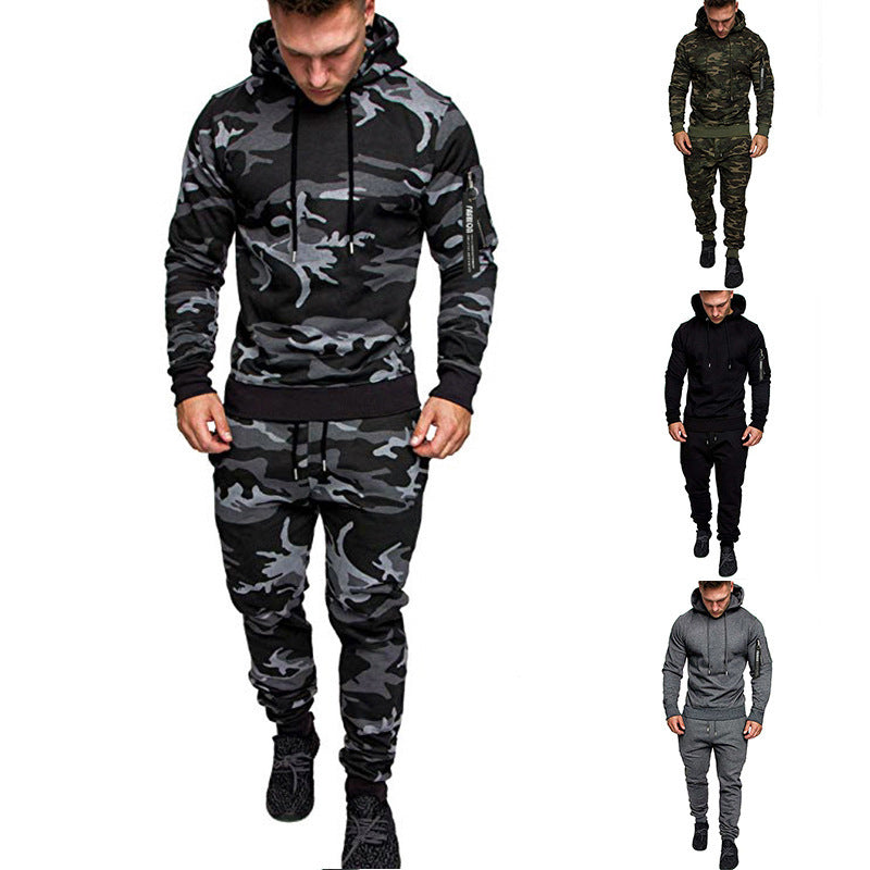 Zipper Hooded Solid Color Sweatshirt Sports Trousers Suit
