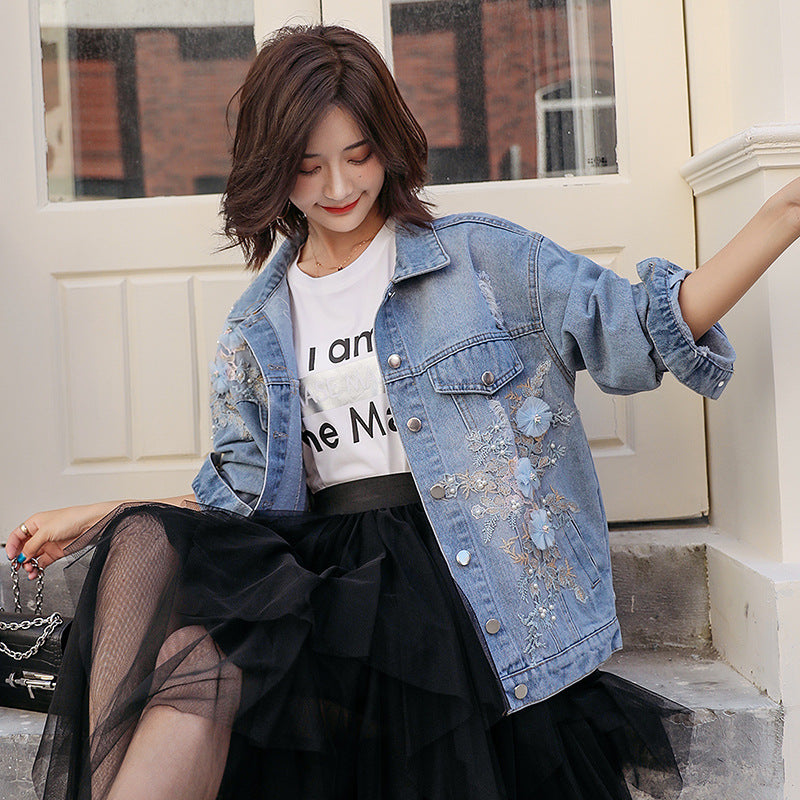 Ripped Denim Short Jacket Women Loose Jacket CJD