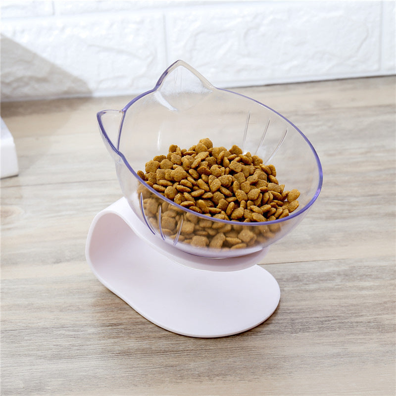 Cat Bowl Double Bowl Oblique Mouth Transparent Double Bowl Neck Non-Ceramic Pet Bowl Pets Fashion