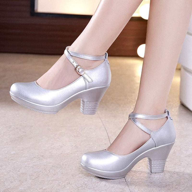 Outdoor Dance Shoes Thick-Heeled High-Heeled Dance Shoes Mid-Heel Square Dance Shoes Model Cheongsam Catwalk Shoes Women LadyShow.Store