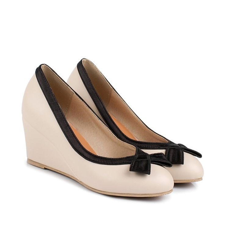 Shallow Mouth Round Toe Wedge Single Shoes Women Sweet Shoes LadyShow.Store