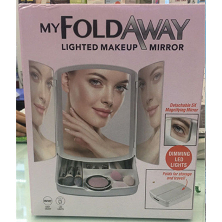 Beauty Vanity Mirror Luminous Three Folding Makeup Mirror Desktop Mirror CJD