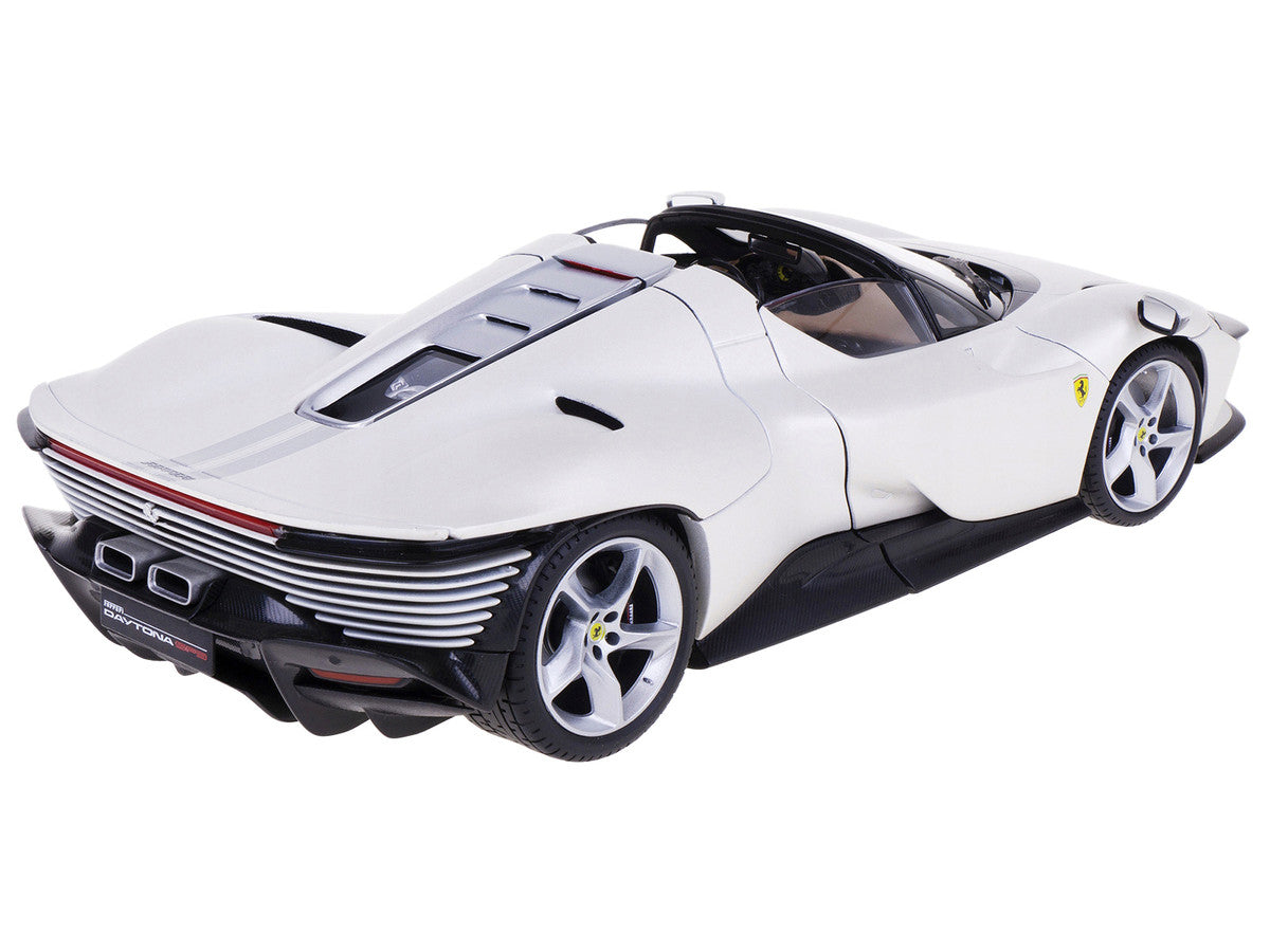 Ferrari Daytona SP3 White Metallic with Silver Stripes "Signature Series" 1/18 Diecast Model Car by Bburago LuxuryLifeWay Online Store
