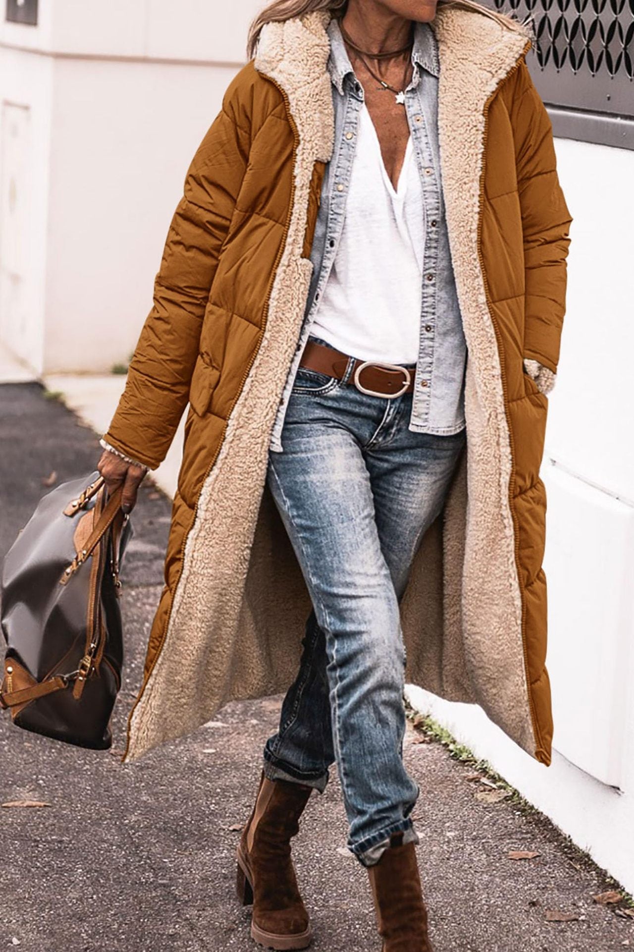 Solid Color Hooded Long Coat Winter Long Sleeve Double-sided Wear Slim Elegant Cardigan Jacket Top Women's Clothing LadyShow.Store