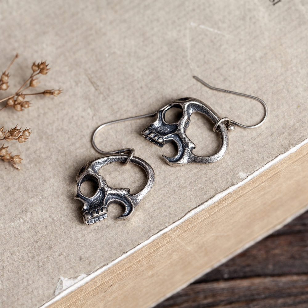 S925 Silver Gothic Skull Headwear Earrings LadyShow.Store