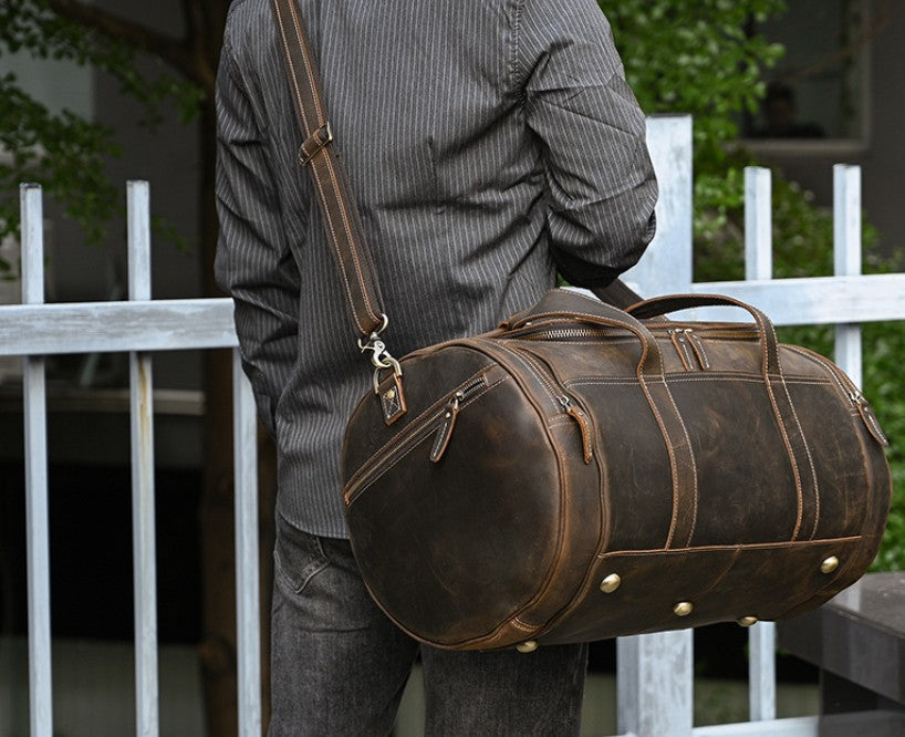 Men's Real-leather Handbag Crazy Horse Leather Vintage Travel Bag LadyShow.Store